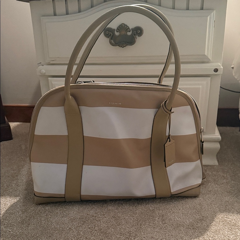 Stylish Tan and White Striped Women's Bag